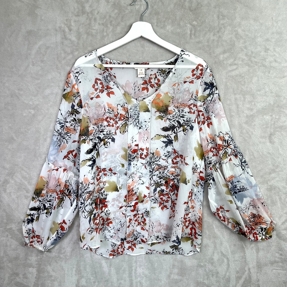 Sundance 100% Silk Floral Sheer Blouse M Boho Peasant Top Long Sleeve Romantic